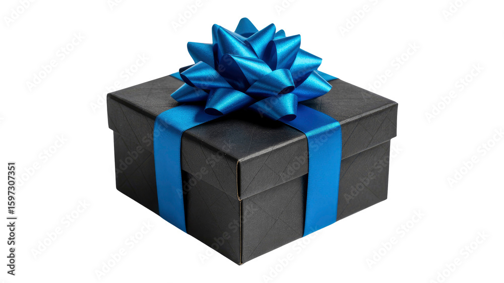 Fototapeta premium Elegant Black Gift Box with Blue Ribbon Bow