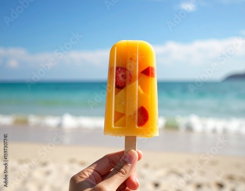 夏の海辺でひんやり：フルーツたっぷりアイスキャンディ