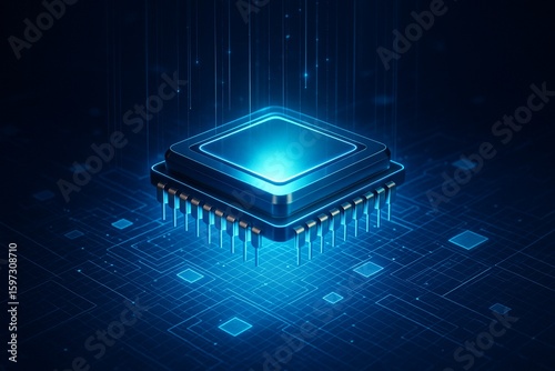 Microchip processor circuit board technology on dark blue background. Information Processing Concept. Circuit board high-tech technology background. vector illustration  