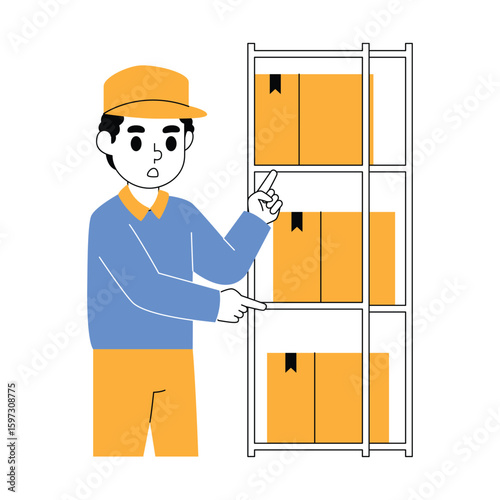 Illustration of a courier checking a delivery package