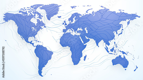 A world map highlighting countries in a uniform blue shade with clear continental outlines and borders. The map features major landmasses and oceans, offering a clean, minimalist, and educational glob