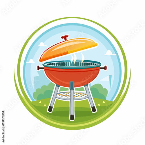 Barbecue or BBQ grill in vector Icon