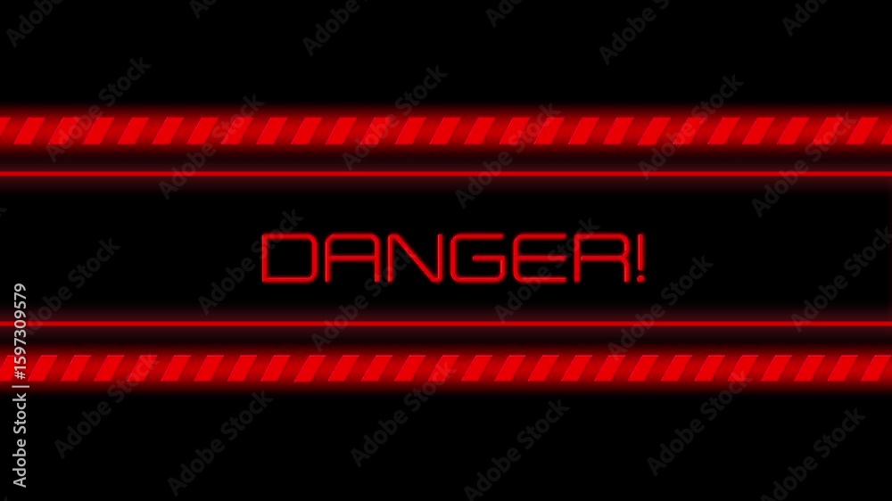 Danger screen display animated moving on the black background