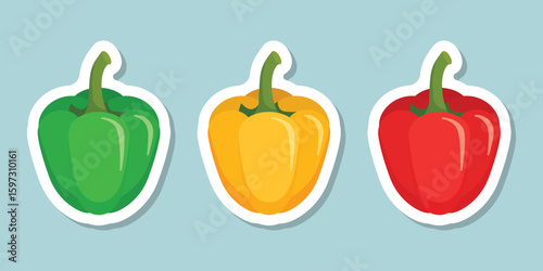 Pepper bell sticker icon set collection in flat style. Fresh paprika vector illustration on isolated background. Healthy food sign business concept.