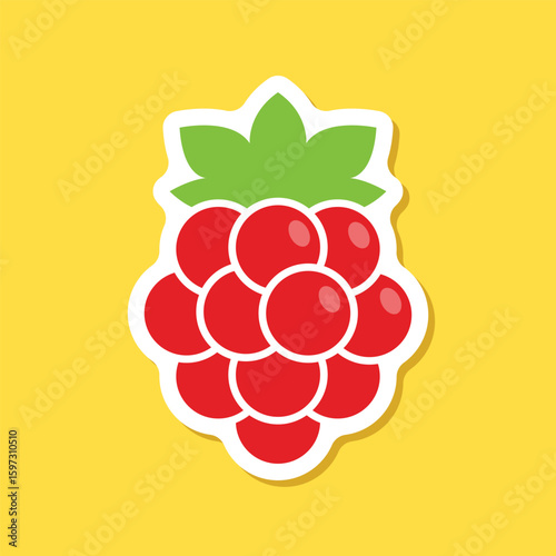 Raspberry fruit sticker icon in flat style. Raspberries berry vector illustration on isolated background. Nature snack sign business concept.