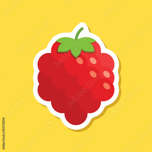 Raspberry fruit sticker icon in flat style. Raspberries berry vector illustration on isolated background. Nature snack sign business concept.