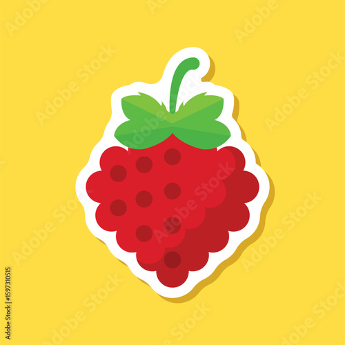 Raspberry fruit sticker icon in flat style. Raspberries berry vector illustration on isolated background. Nature snack sign business concept.