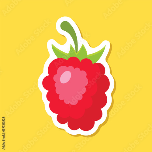 Raspberry fruit sticker icon in flat style. Raspberries berry vector illustration on isolated background. Nature snack sign business concept.