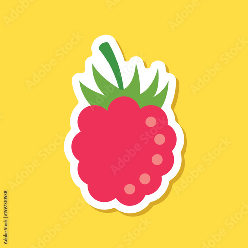Raspberry fruit sticker icon in flat style. Raspberries berry vector illustration on isolated background. Nature snack sign business concept.