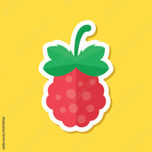 Raspberry fruit sticker icon in flat style. Raspberries berry vector illustration on isolated background. Nature snack sign business concept.