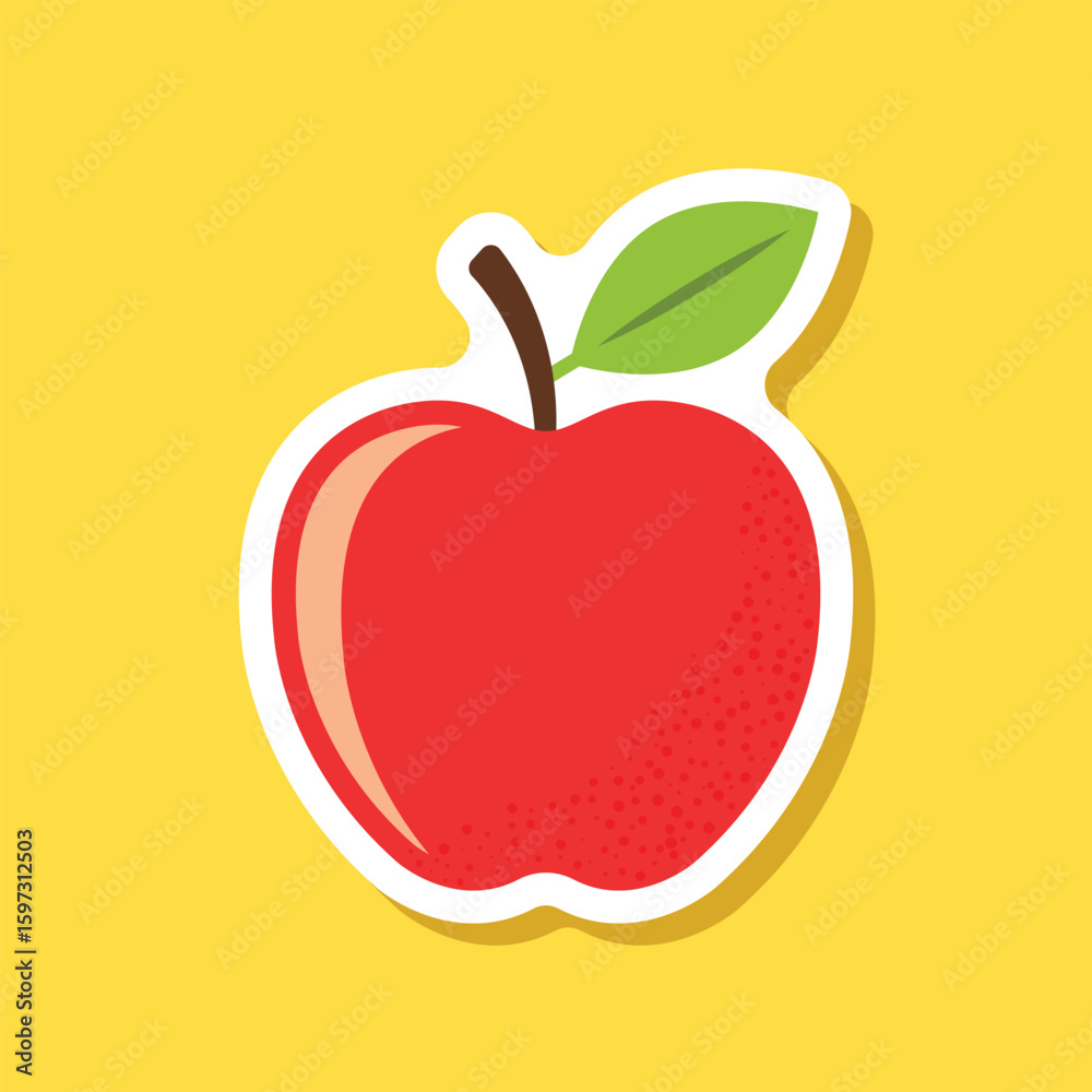 Fototapeta premium Red apple sticker icon in flat style. Fresh fruit vector illustration on isolated background. Fresh apples sign business concept.