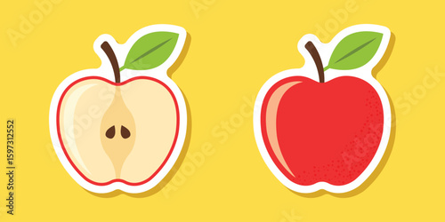 Red apple sticker icon in flat style. Fresh fruit vector illustration on isolated background. Fresh apples sign business concept.