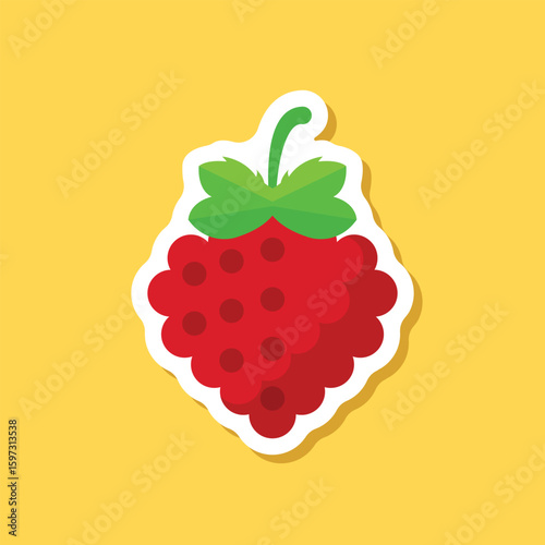 Raspberry fruit sticker icon in flat style. Raspberries berry vector illustration on isolated background. Nature snack sign business concept.
