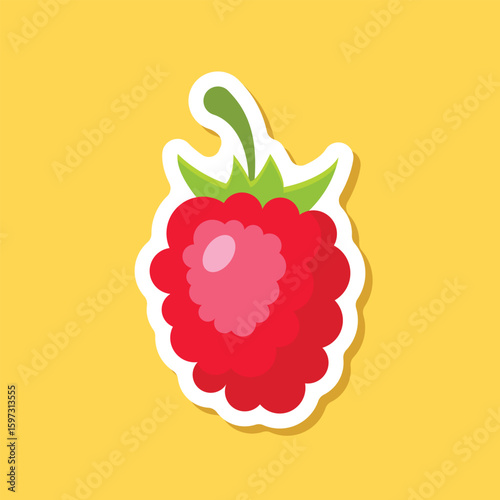 Raspberry fruit sticker icon in flat style. Raspberries berry vector illustration on isolated background. Nature snack sign business concept.