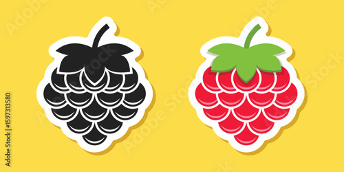 Grape, blueberry, raspberry sticker fruit icon set collection in flat style. Berry vector illustration on isolated background. Nature snack sign business concept.