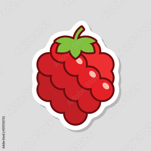 Raspberry fruit sticker icon in flat style. Raspberries berry vector illustration on isolated background. Nature snack sign business concept.