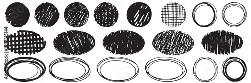 フリーハンドで描いた円・楕円イラスト集・黒色