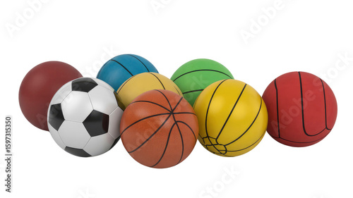 Colorful Assortment of Sports Balls Soccer, Basketball, Volleyball, and More
