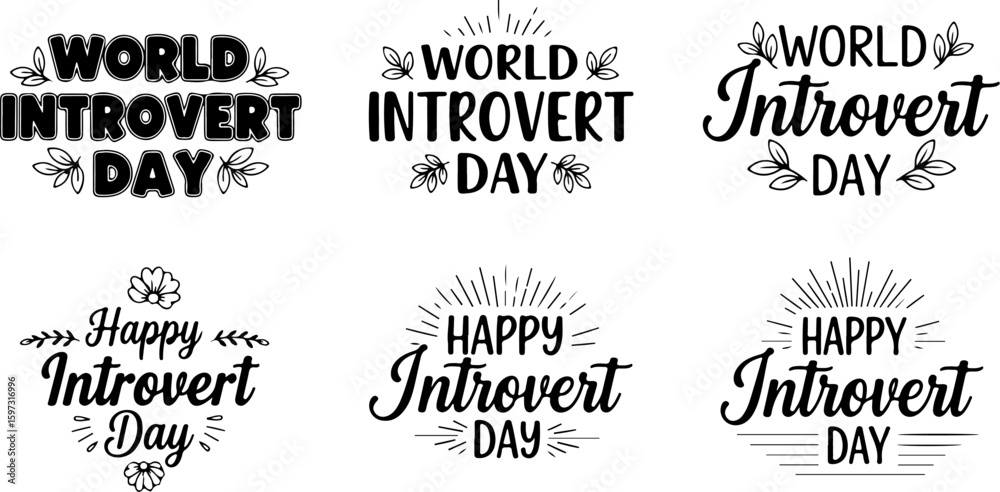 Fototapeta premium Vector art of collection of phrases for happy introvert day
