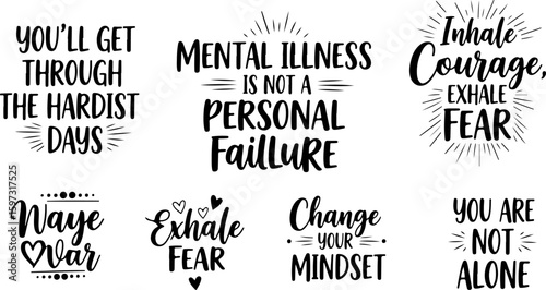 Vector art of inspirational quotes about mental health and overcoming challenges