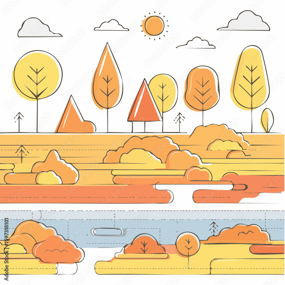 Naklejka premium Minimal style cad tree autumn line drawing