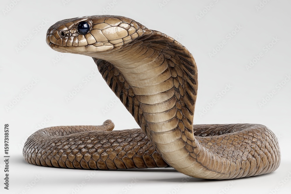 Fototapeta premium Stunning close-up of King Cobra showcasing its impressive features and unique coloration in a neutral setting, emphasizing its status as the world's longest venomous snake