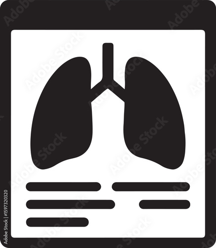 Silhouette vector of a lung X-ray image showing ribcage and lungs. Ideal for medical, diagnostic, or hospital use.