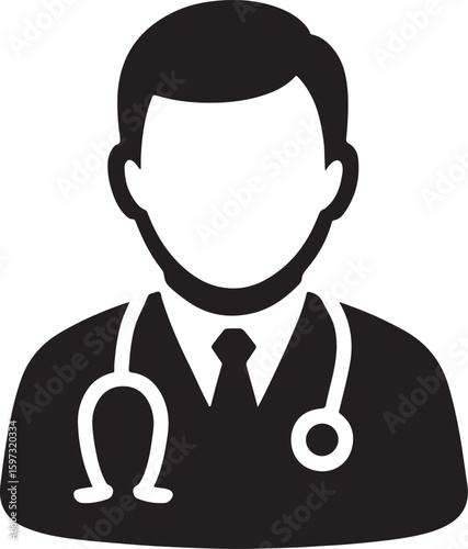 Silhouette vector of a male doctor icon wearing a stethoscope. Perfect for medical, clinic, or healthcare projects