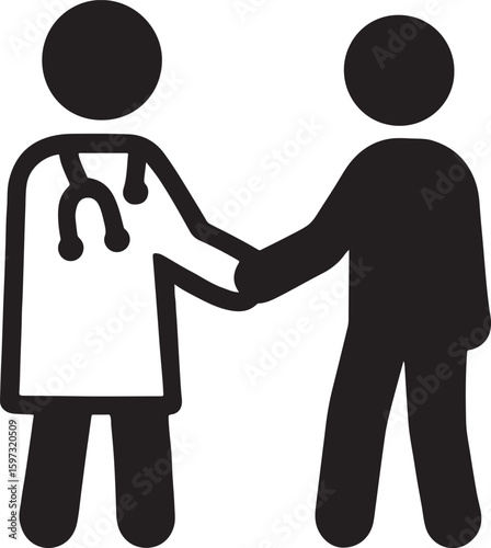 Silhouette vector of a doctor shaking hands with a patient. Ideal for healthcare, trust, and medical service designs.
