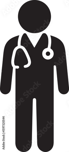 Silhouette vector of a doctor standing with a stethoscope. Perfect for medical, healthcare, and clinic designs.