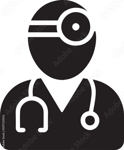 Silhouette vector of a doctor wearing a head mirror. Ideal for medical, healthcare, clinic, and hospital designs.