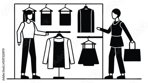 Flat style illustration of people shopping in a modern marketplace or retail environment