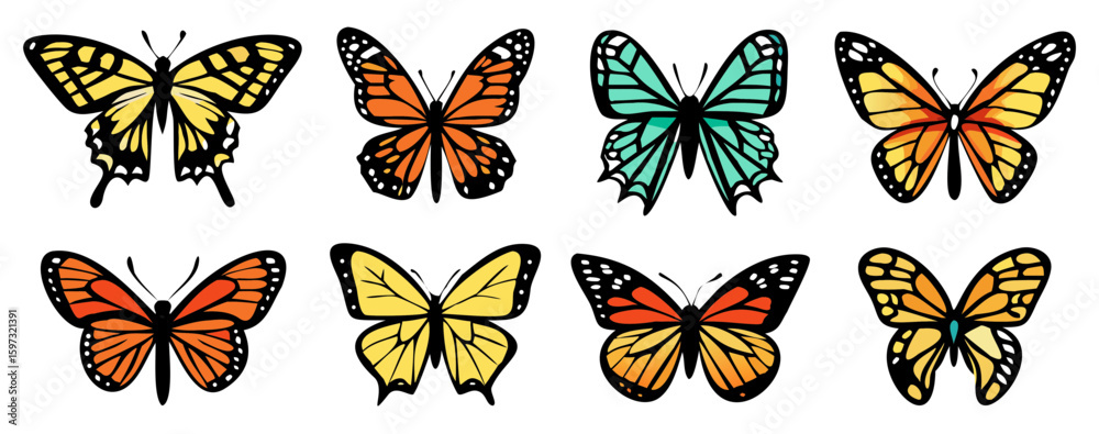 Fototapeta premium Different butterflies collection. Vector illustration