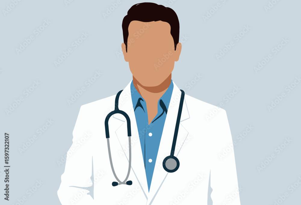 Fototapeta premium Male doctor in white coat with stethoscope on gray background