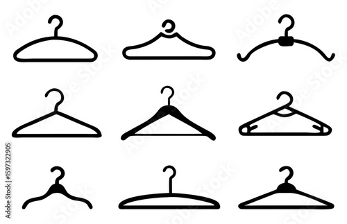 Different clothes hanger silhouette collection. Vector illustration