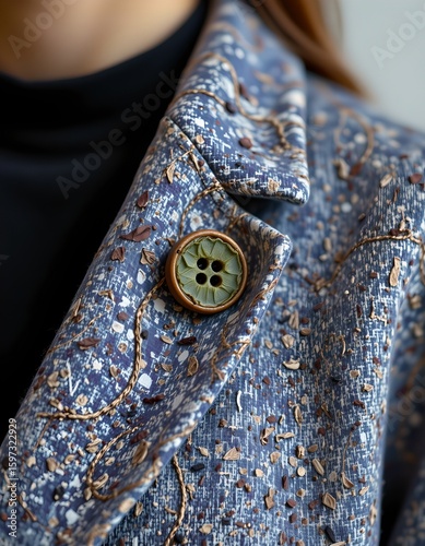 Close Up Of Buttons Made From Dried Seaweed On An Algae Based Cotton Jacket, Detailing Sustainable Fashion Up Close.