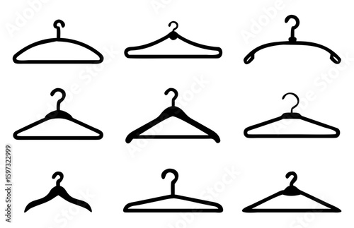 Different clothes hanger silhouette collection. Vector illustration
