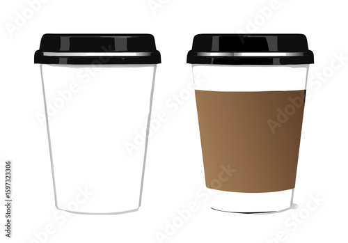 Disposable coffee cups set. Realistic paper coffee cup. Vector illustration