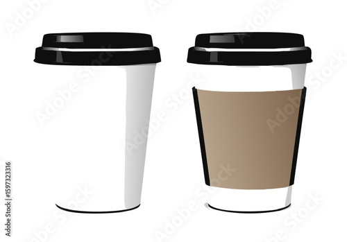 Disposable coffee cups set. Realistic paper coffee cup. Vector illustration