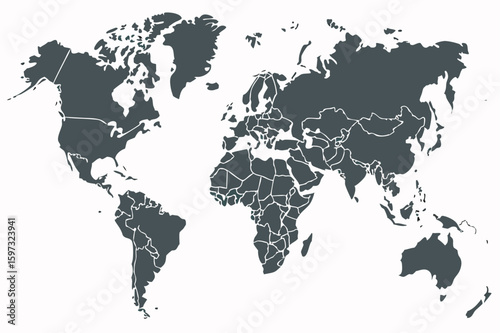 A world map showing continents and country borders in a simple grayscale color scheme and white background | editable eps vectors