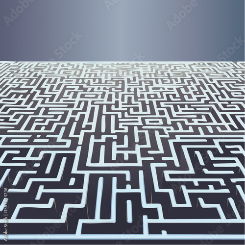 Maze of white lines and black squares.