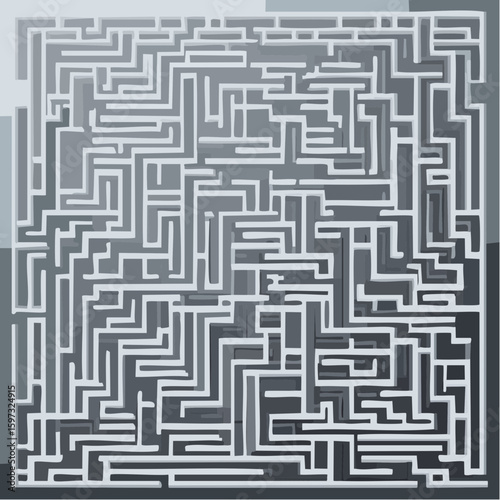 Maze of white lines and black squares.