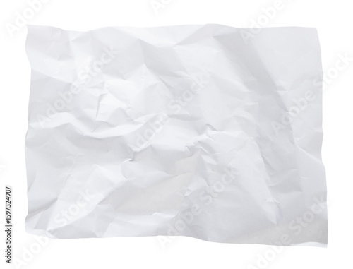 White crumpled paper texture background overlay effect. wrinkled and creased blank paper texture. on transparent background