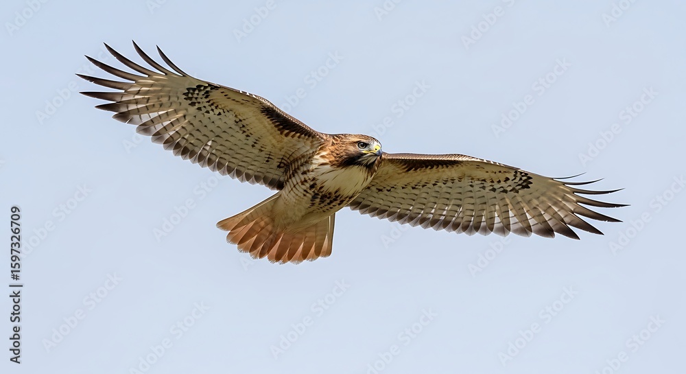 Obraz premium Soaring Hawk in Flight Against a Clear Sky