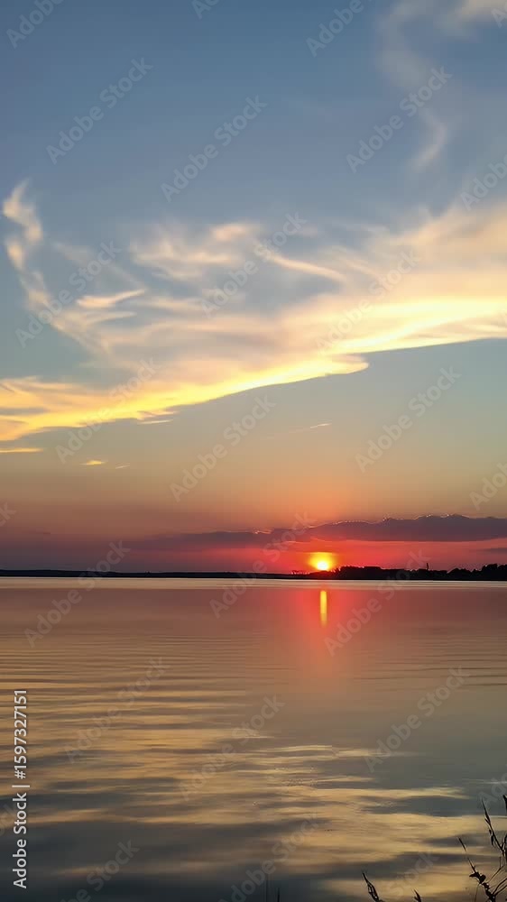 Sunset over calm lake Sunset over calm lake