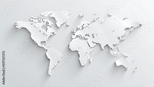 3D World Map in a Clean, Modern Style, A high-quality, 3D representation of the world map.