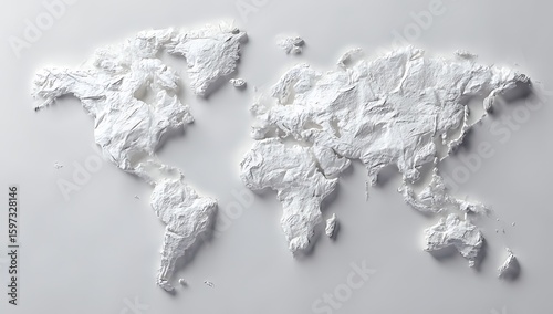 3D World Map in a Clean, Modern Style, A high-quality, 3D representation of the world map.