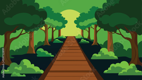 wooden plank road in mangrove forest