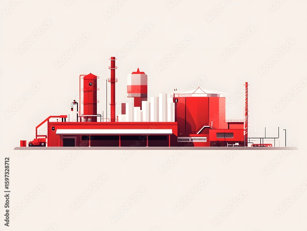 Obraz premium Modern industrial oil and gas processing plant with red equipment
