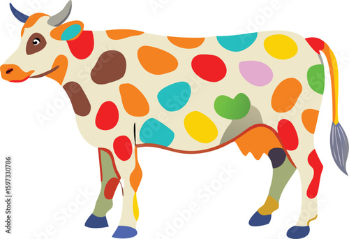 Vibrant Cow Illustration: Colorful Spots, Farm Animal Art